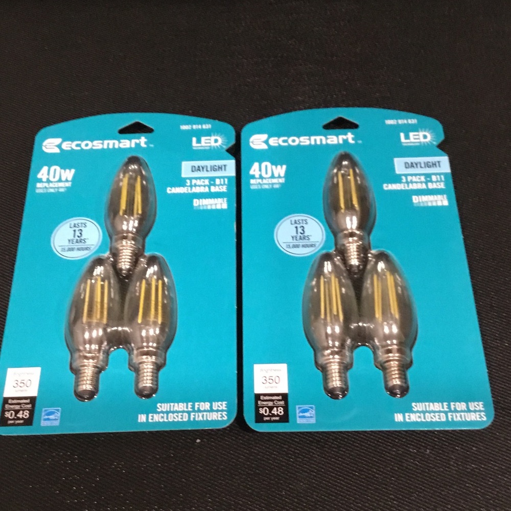NIP Ecosmart LED 40W Equivalent Candelabra Bulbs - Daylight (2 Packs)